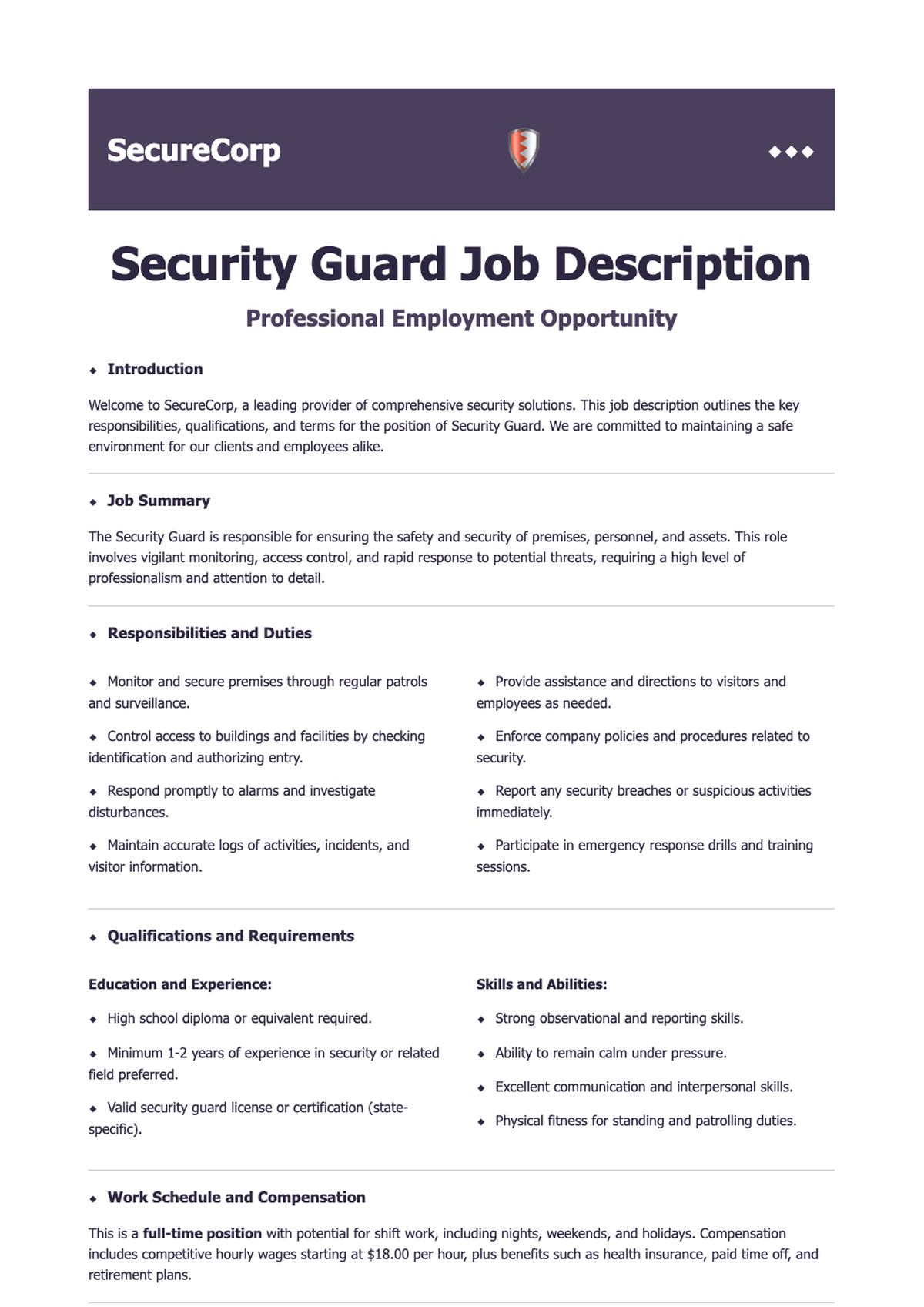 Security guard employment contract template with company branding_variant_3